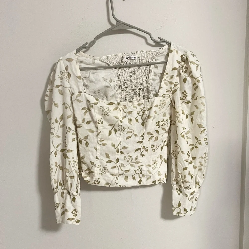 Reformation Smocked linen blouse